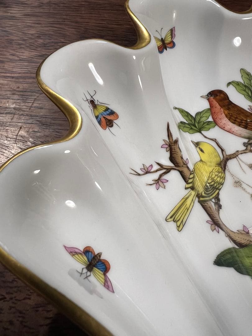 Herend 大皿 手塗り 鳥 蝶 スカロップ シェル