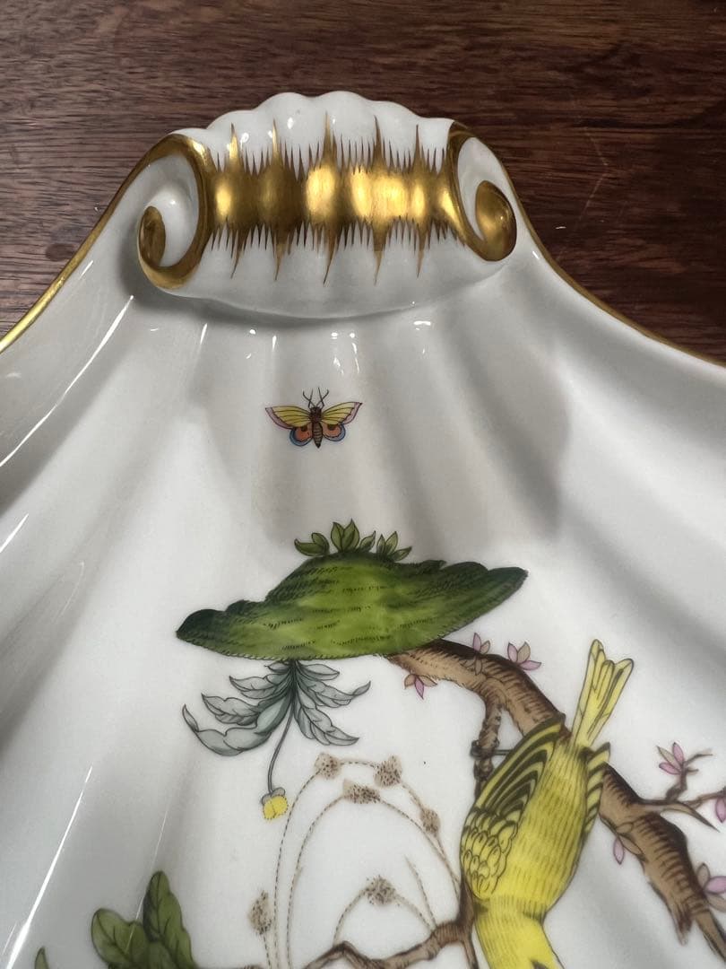 Herend 大皿 手塗り 鳥 蝶 スカロップ シェル