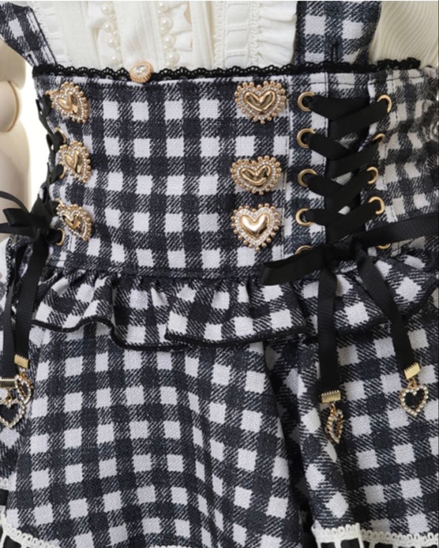 LIZLISA はしごリボンギンガムチェックティアードスカパン ブラック