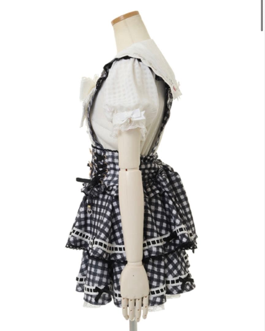 LIZLISA はしごリボンギンガムチェックティアードスカパン ブラック