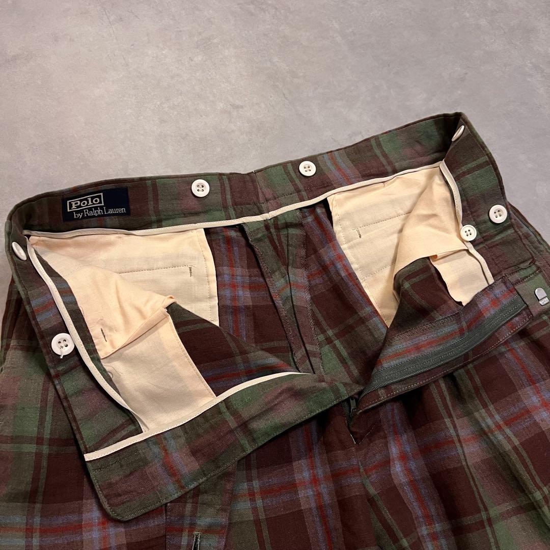 パンツ Ralph Lauren 90s check linen slacks