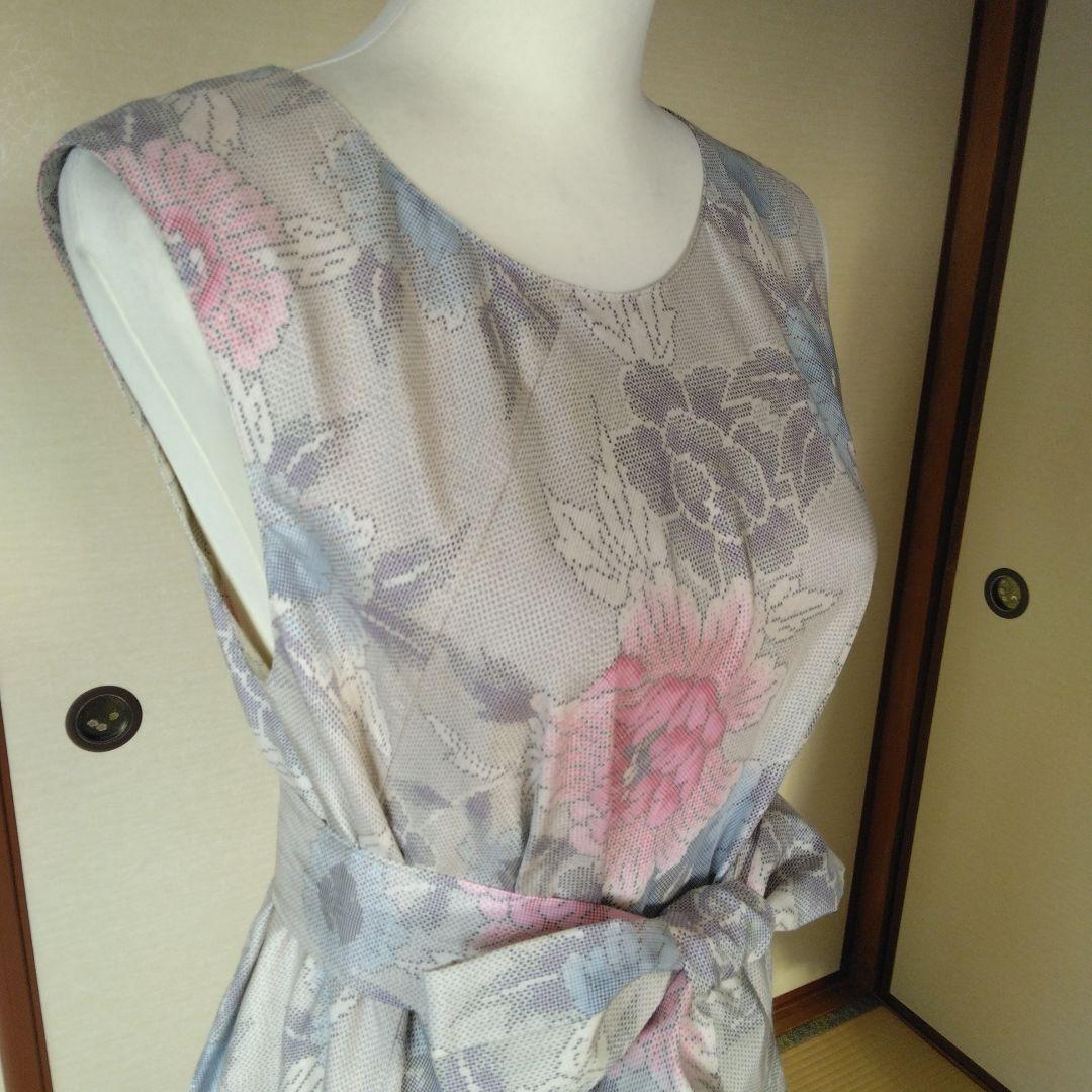 白大島紬解き生地から、バイアス仕立てロングフレアーワンピース　　Ｍ寸