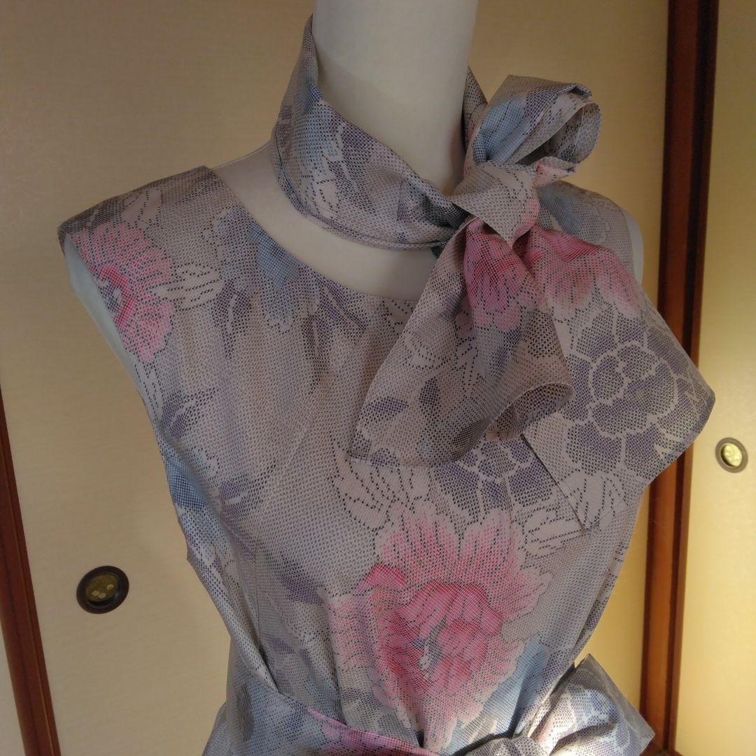 白大島紬解き生地から、バイアス仕立てロングフレアーワンピース　　Ｍ寸