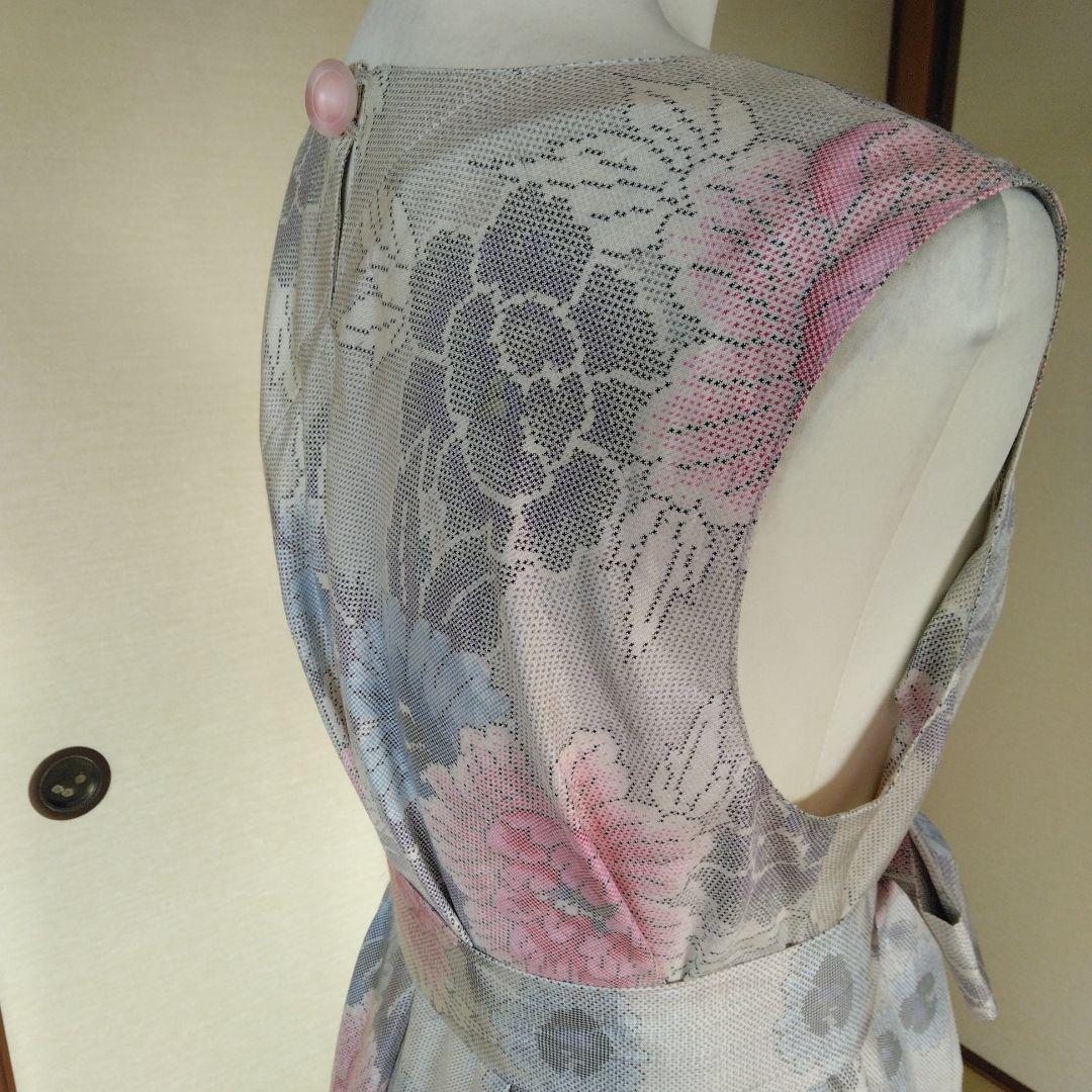 白大島紬解き生地から、バイアス仕立てロングフレアーワンピース　　Ｍ寸