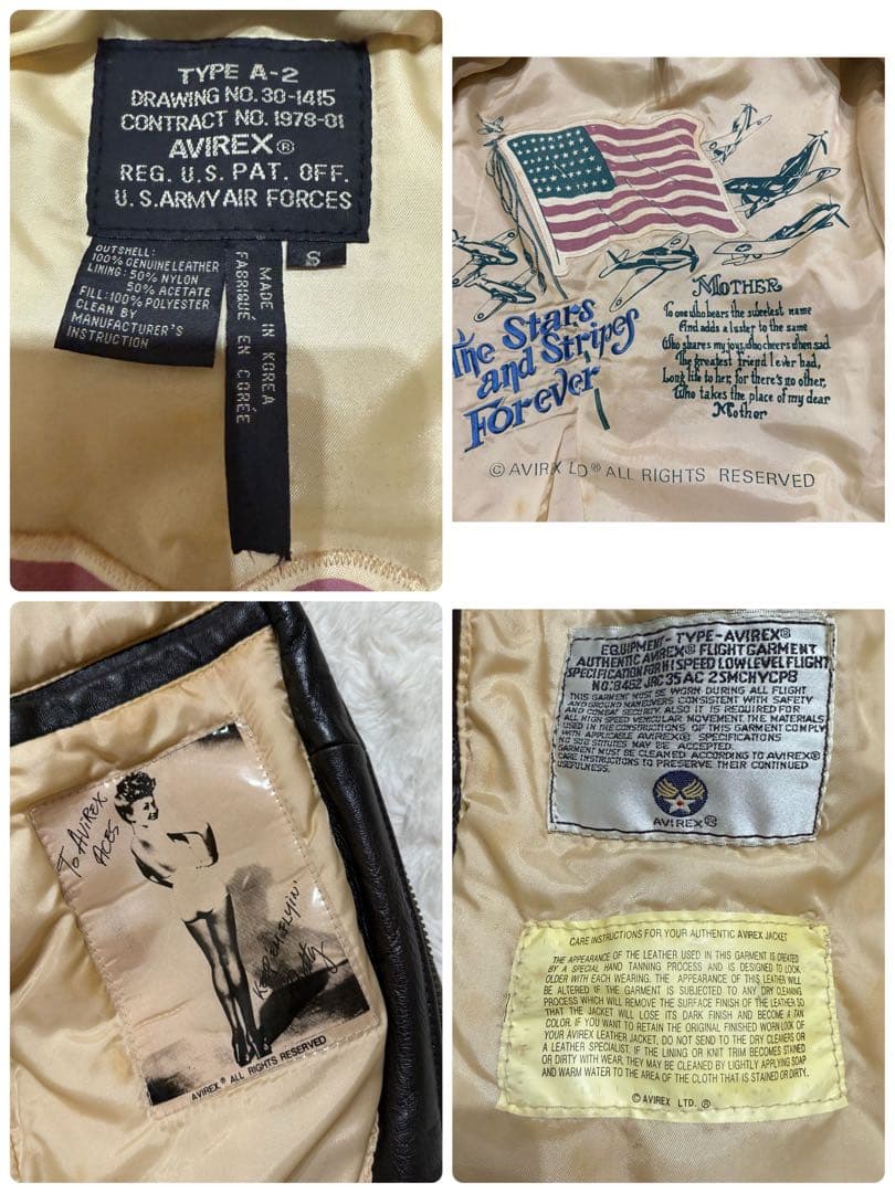 AVIREX A-2 フライトジャケット 本革 レザー Sサイズ ブラウン