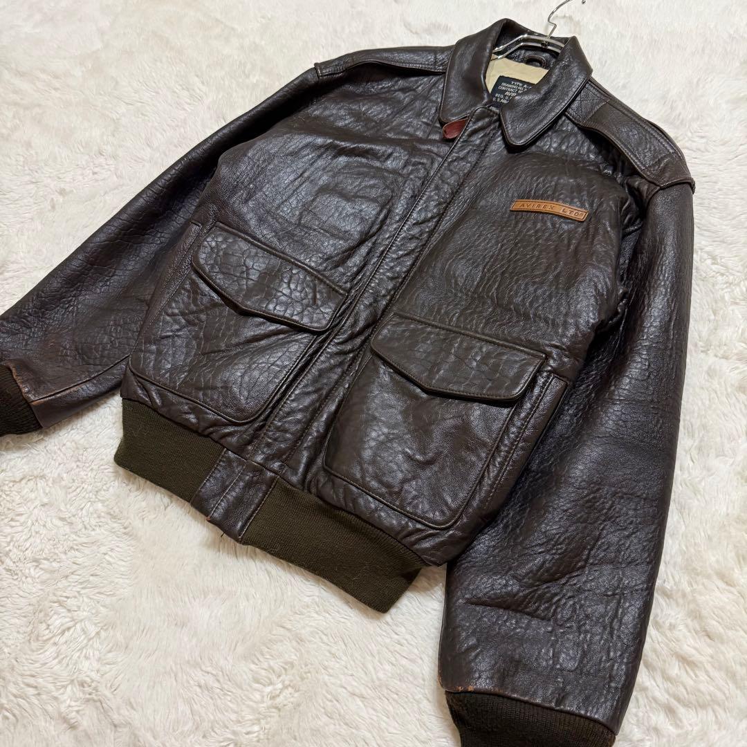 AVIREX A-2 フライトジャケット 本革 レザー Sサイズ ブラウン