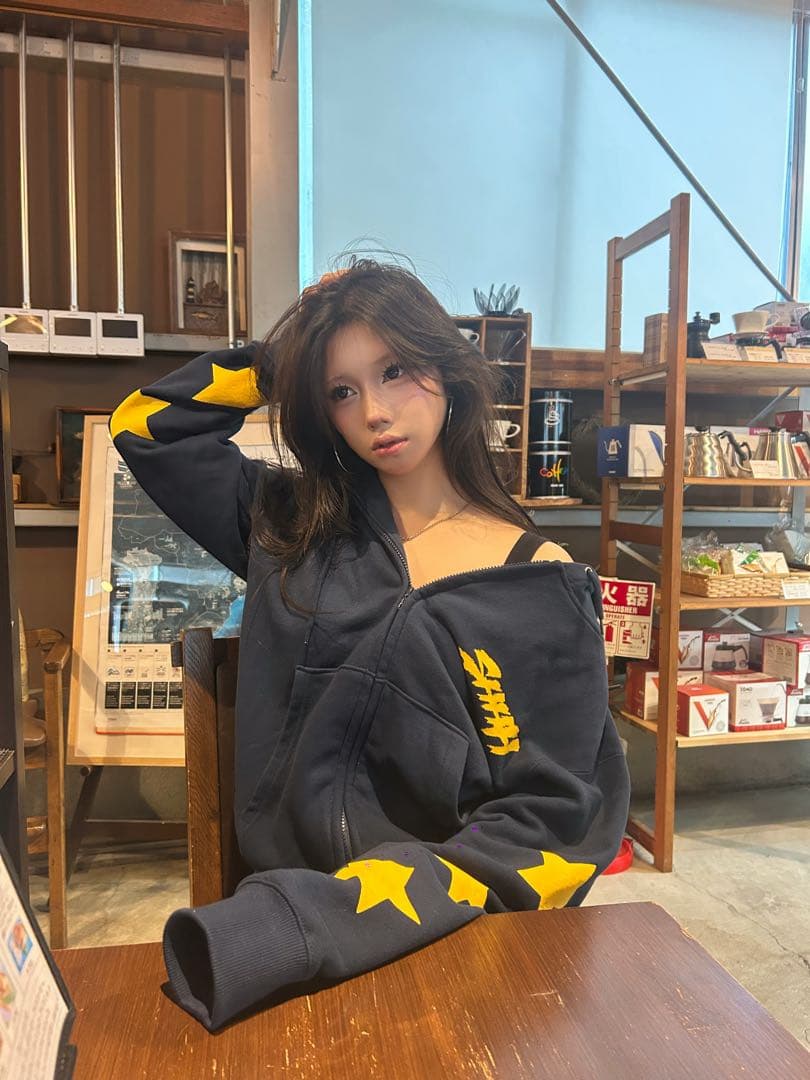 トップス Shhh Design Zip Hoodie (Navy)