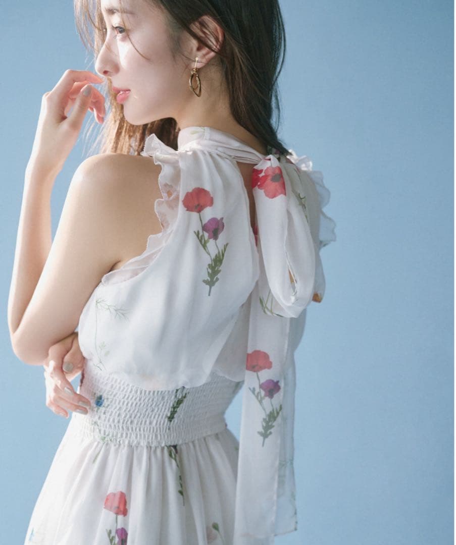 SNIDEL バックリボンシフォンワンピース