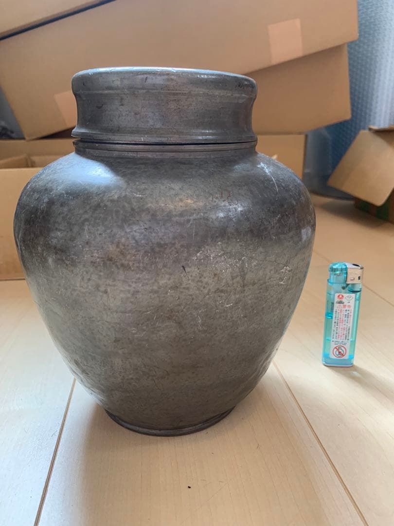 古錫製　錫斑茶壷　煎茶道具　高さ21cm