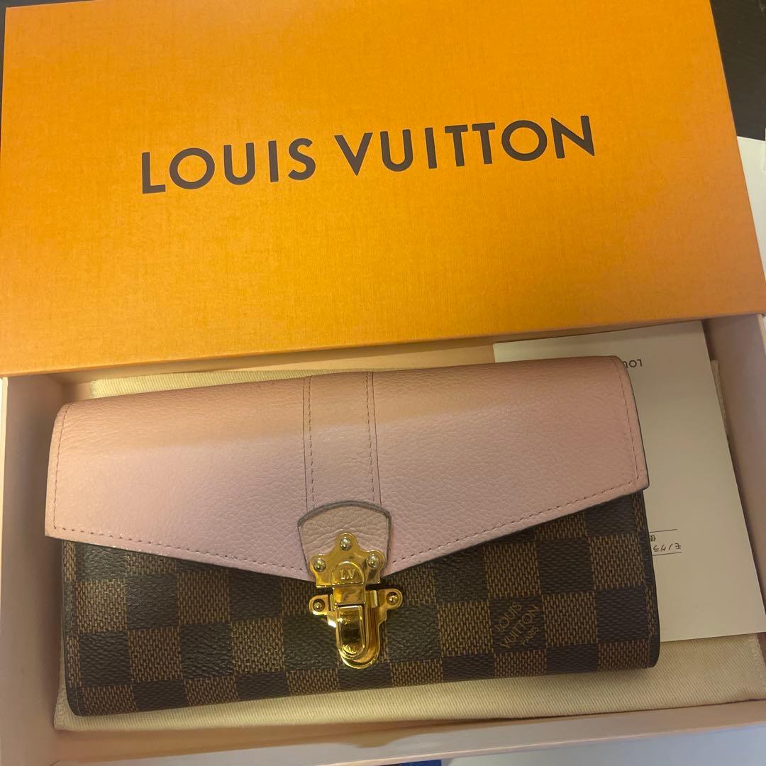 ダミエ・キャンバス 長財布 ピンクレザー