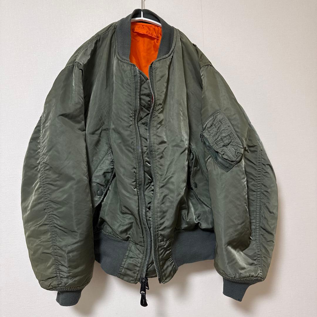 80sUSA製ALPHAアルファMA-1 フライトジャケット Lセージグリーン