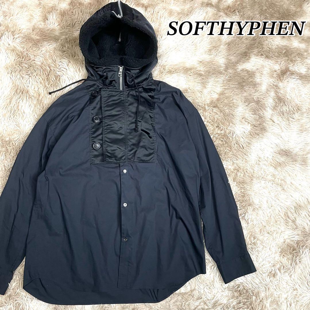 極美品 ソフトハイフン N2-B COLLARED SHIRT ブラック メンズ