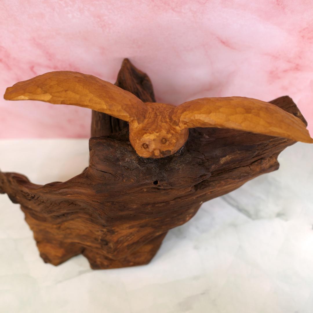 工房がんま フクロウの木彫り 流木