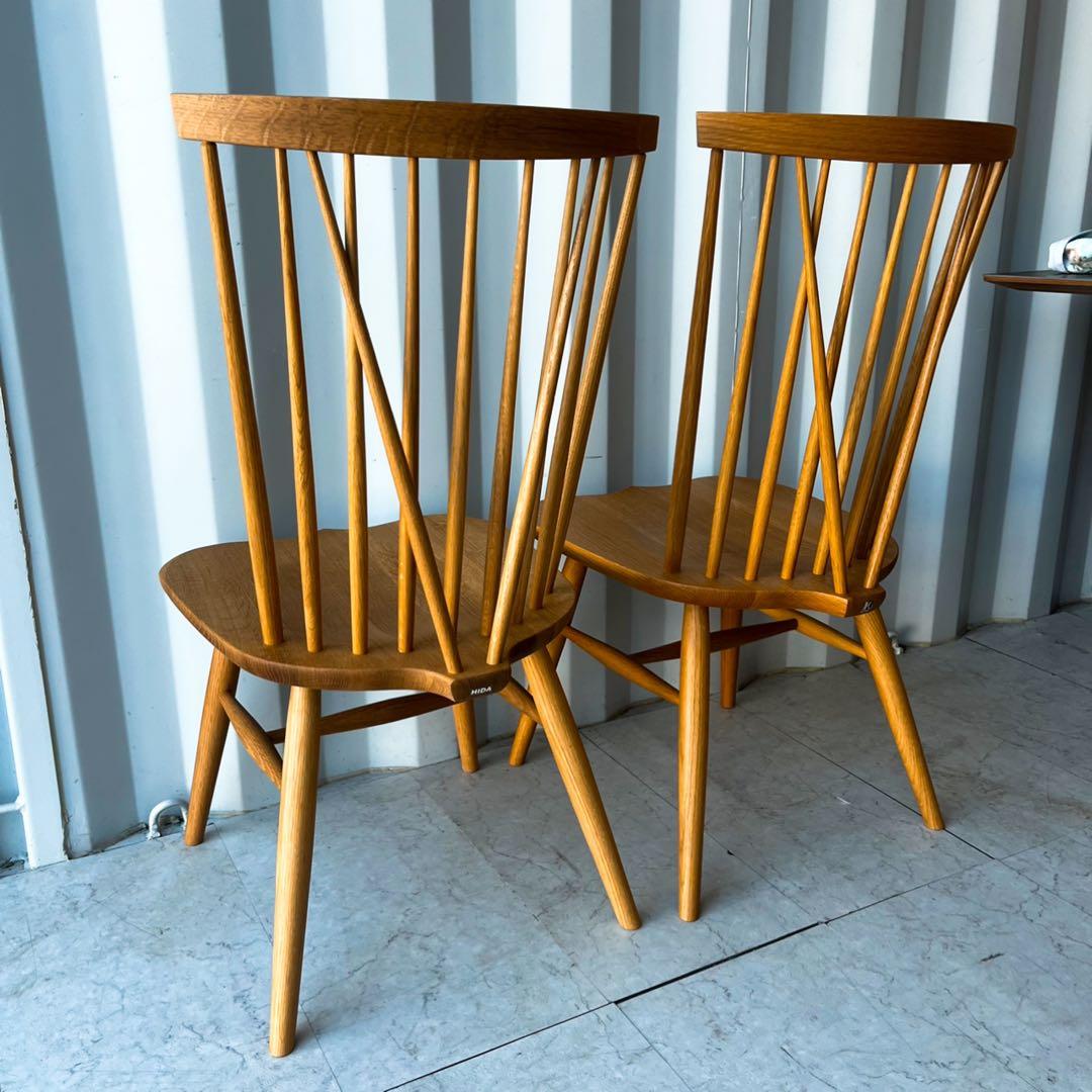 取付無料！飛騨産業 天然木オーク材 ニューマッキンレイ ウィンザーチェア2脚✨