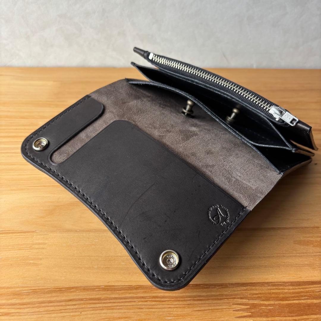 【ブラック&クロコダイル】ミドルトラッカーウォレット イタリアンレザー 本革②