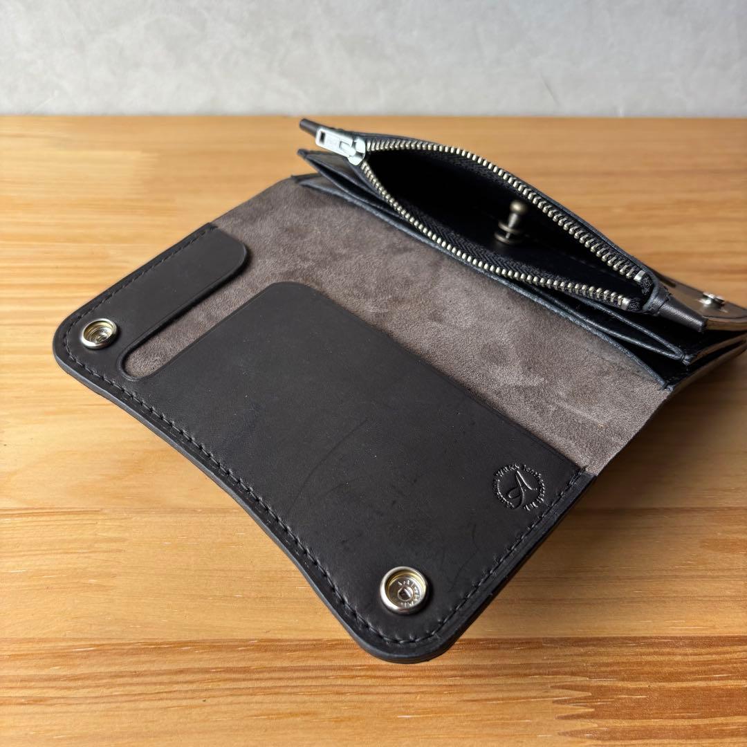 【ブラック&クロコダイル】ミドルトラッカーウォレット イタリアンレザー 本革②