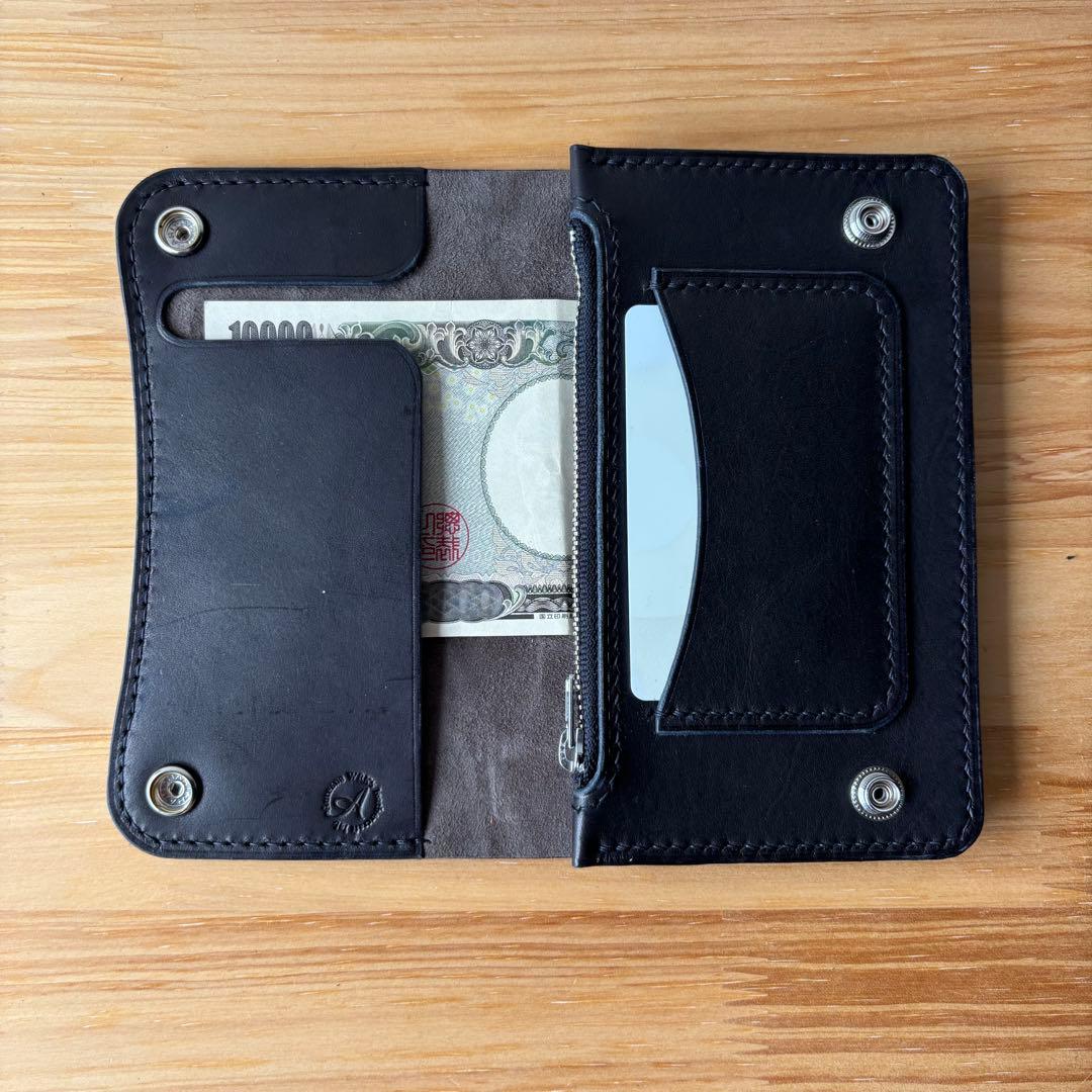 【ブラック&クロコダイル】ミドルトラッカーウォレット イタリアンレザー 本革②