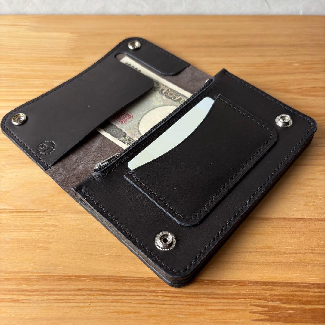 【ブラック&クロコダイル】ミドルトラッカーウォレット イタリアンレザー 本革②