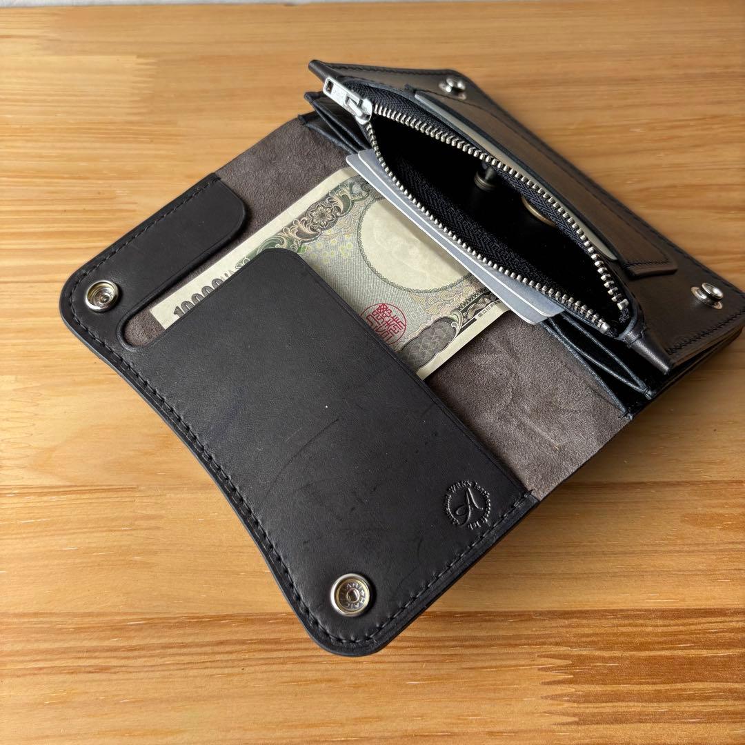 【ブラック&クロコダイル】ミドルトラッカーウォレット イタリアンレザー 本革②
