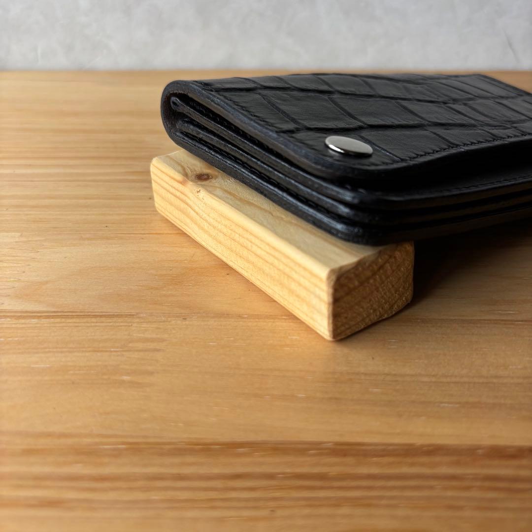 【ブラック&クロコダイル】ミドルトラッカーウォレット イタリアンレザー 本革②