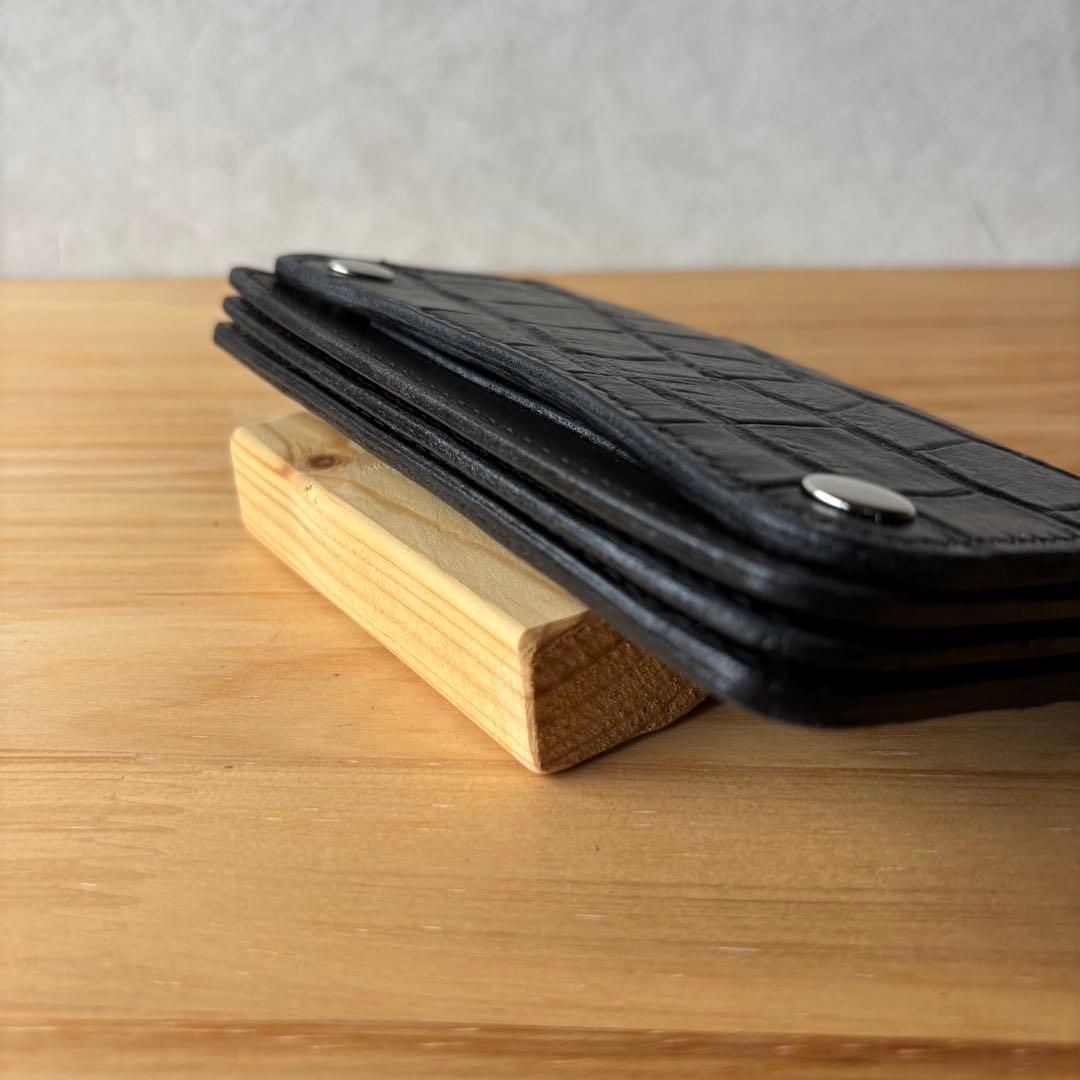 【ブラック&クロコダイル】ミドルトラッカーウォレット イタリアンレザー 本革②