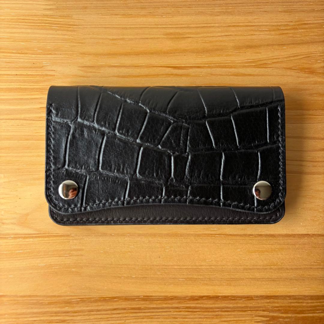 【ブラック&クロコダイル】ミドルトラッカーウォレット イタリアンレザー 本革②