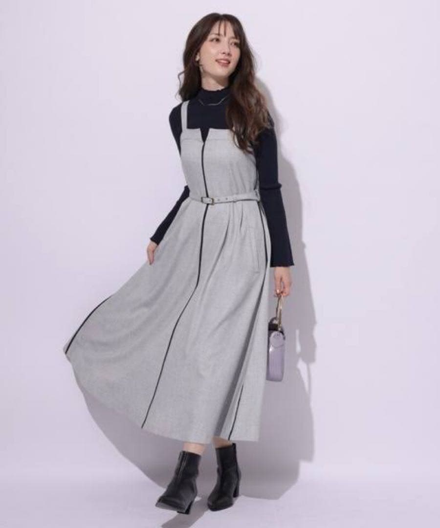 新品 Apuweiser-riche ベルト付パイピングジャンスカ ワンピース