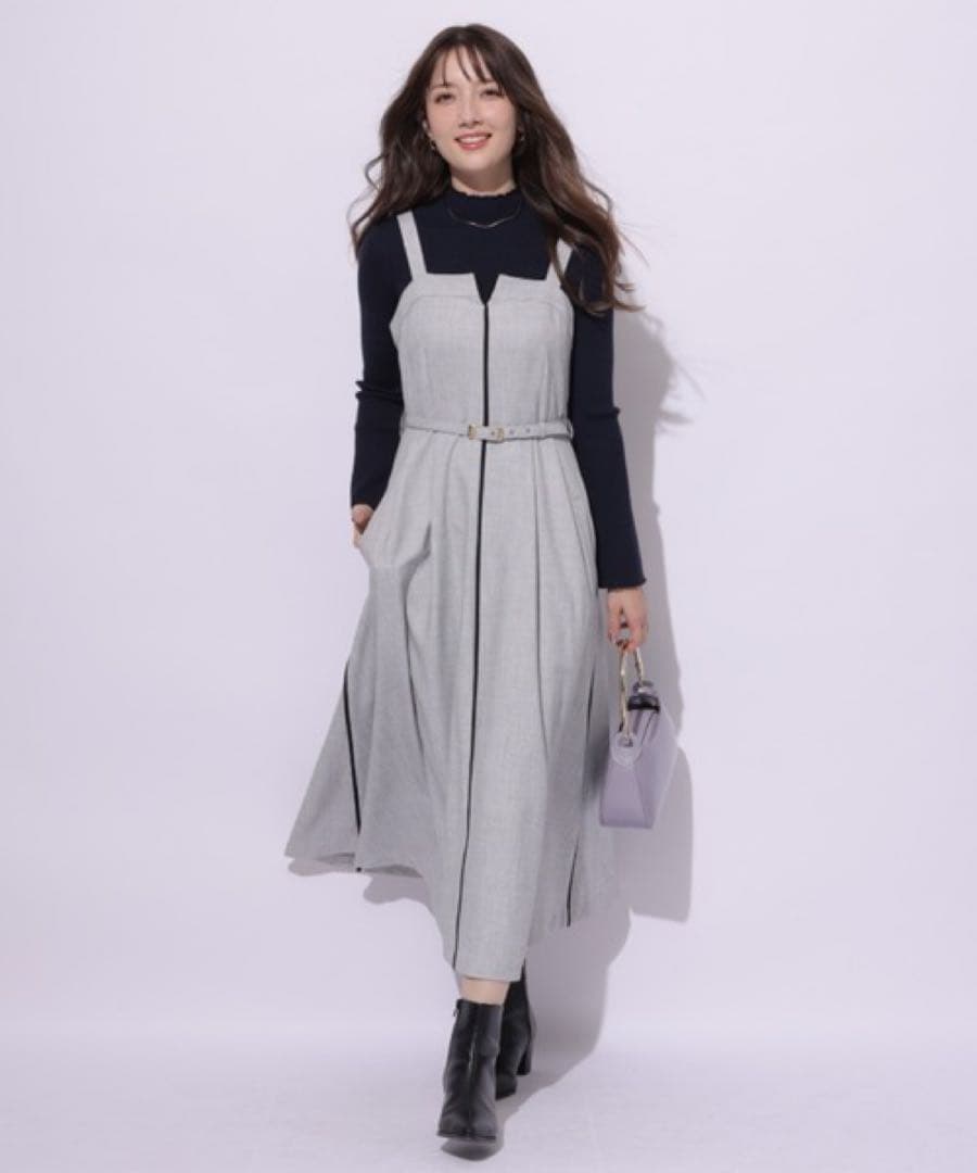 新品 Apuweiser-riche ベルト付パイピングジャンスカ ワンピース