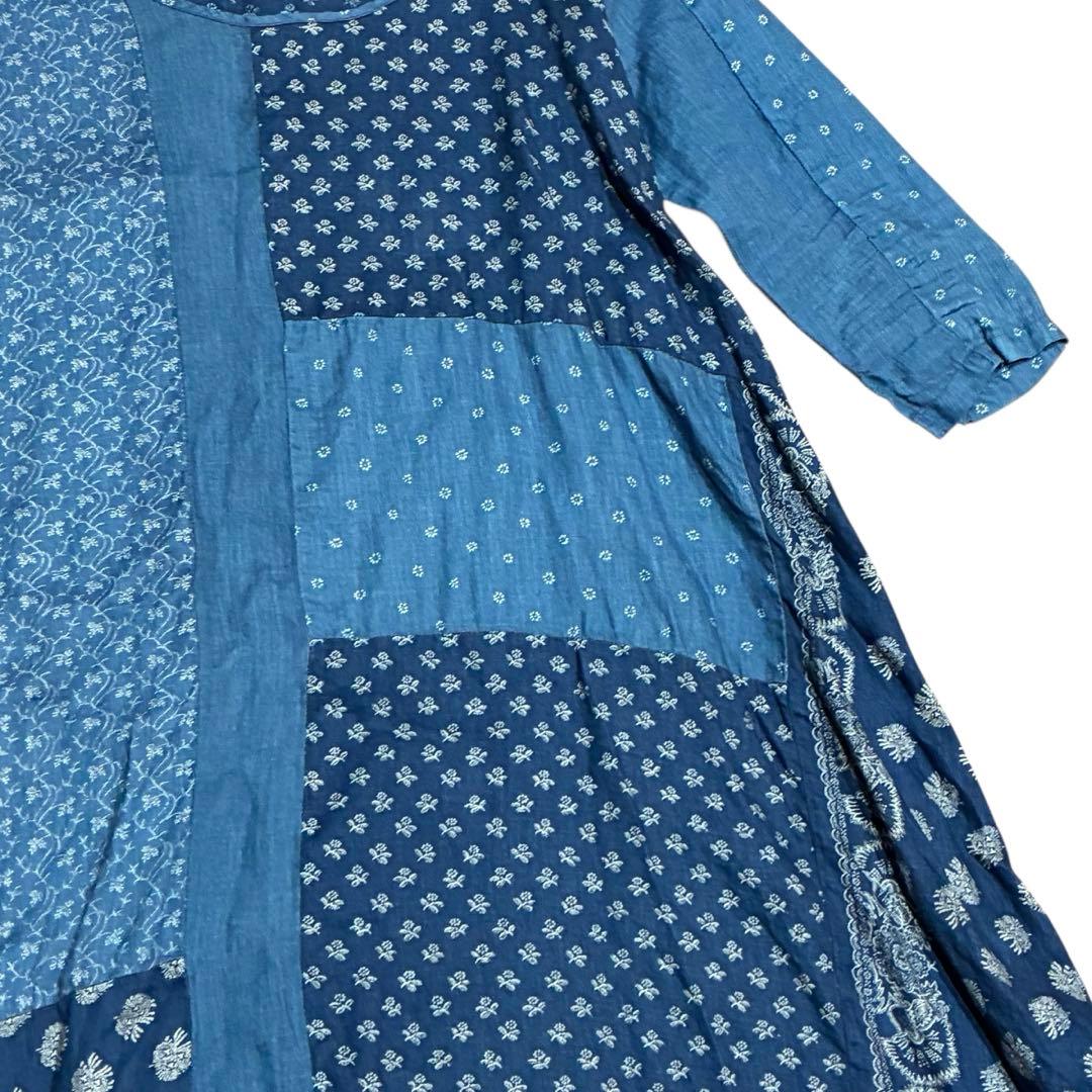 キャピタル パッチワーク インディゴリネン ペザントワンピース 1