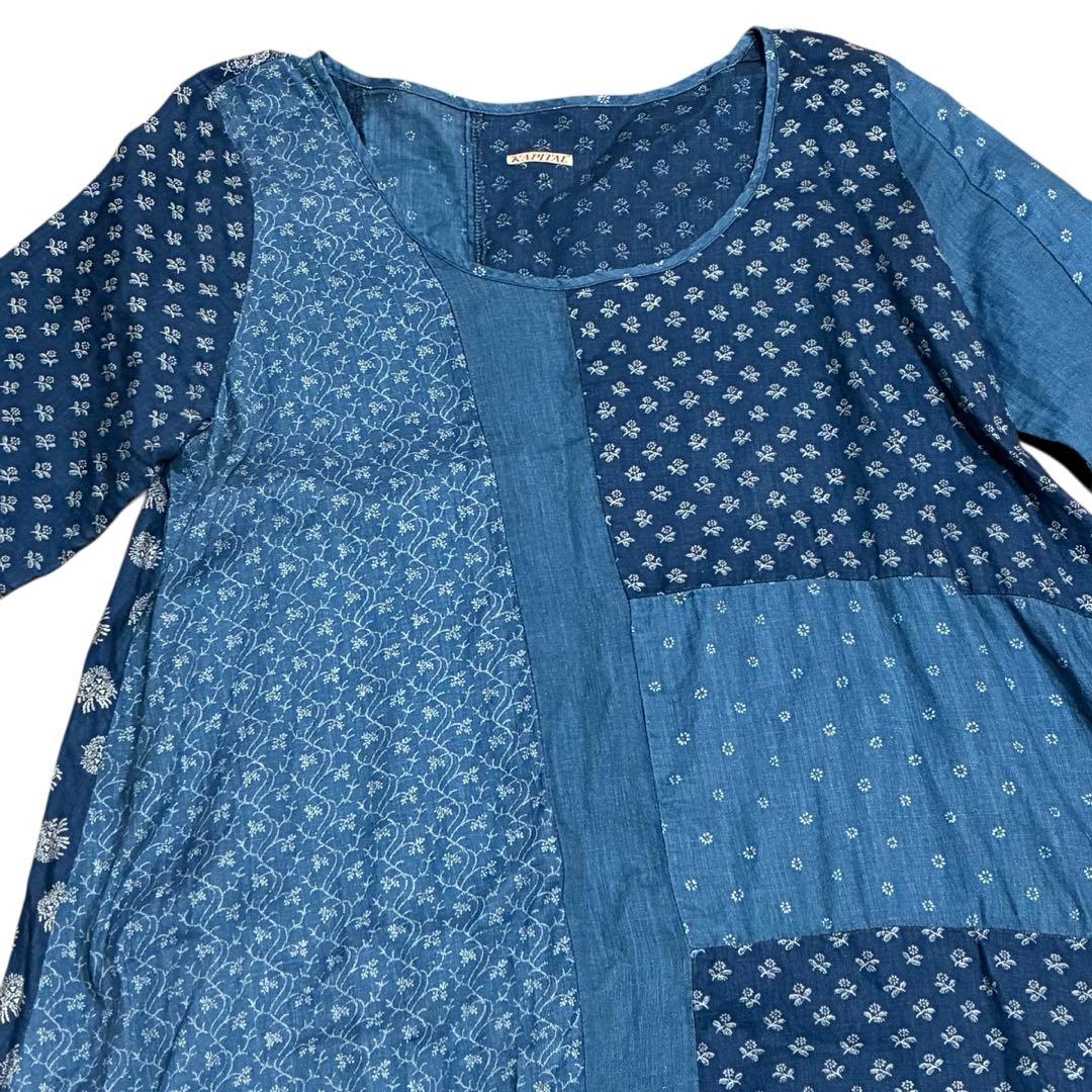 キャピタル パッチワーク インディゴリネン ペザントワンピース 1