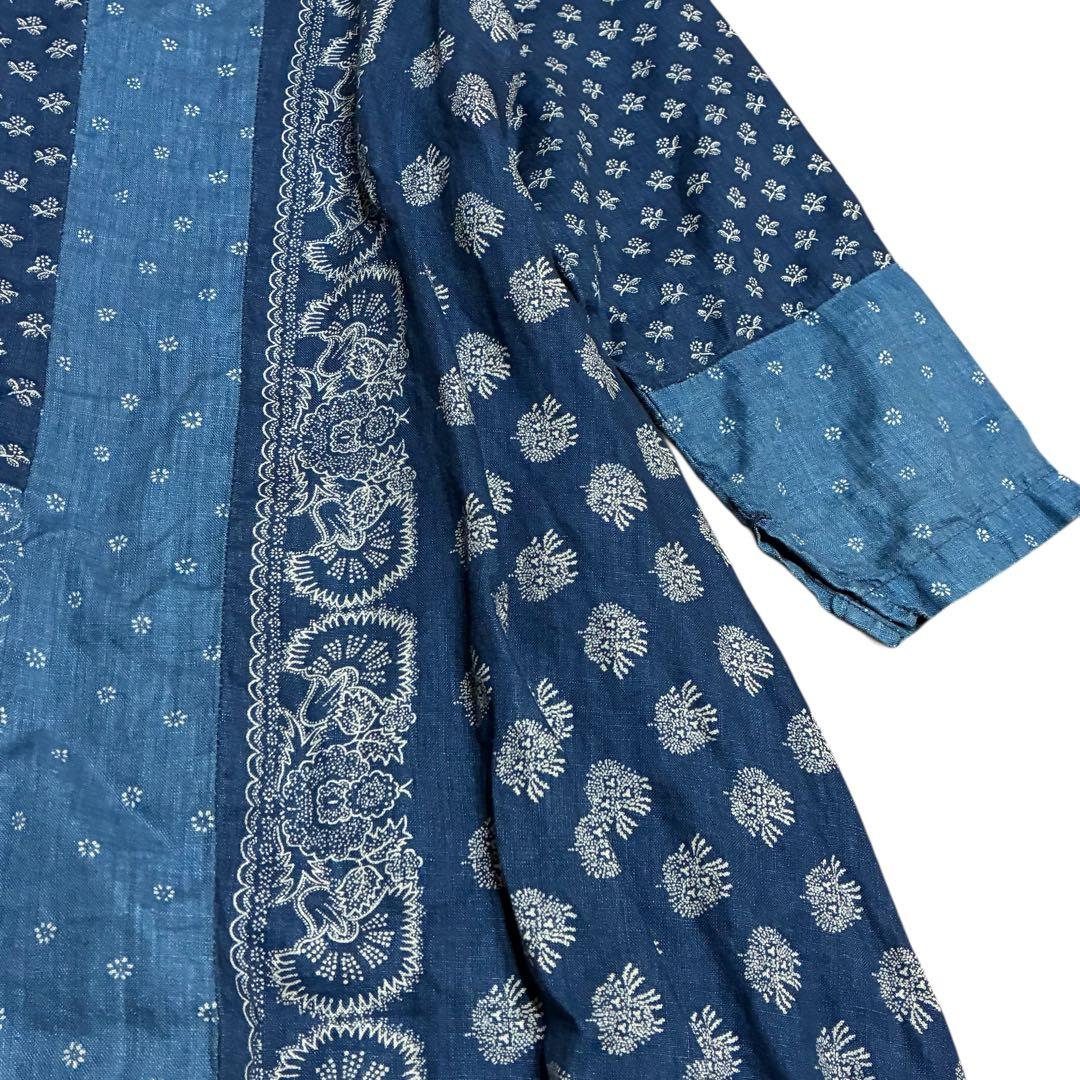 キャピタル パッチワーク インディゴリネン ペザントワンピース 1