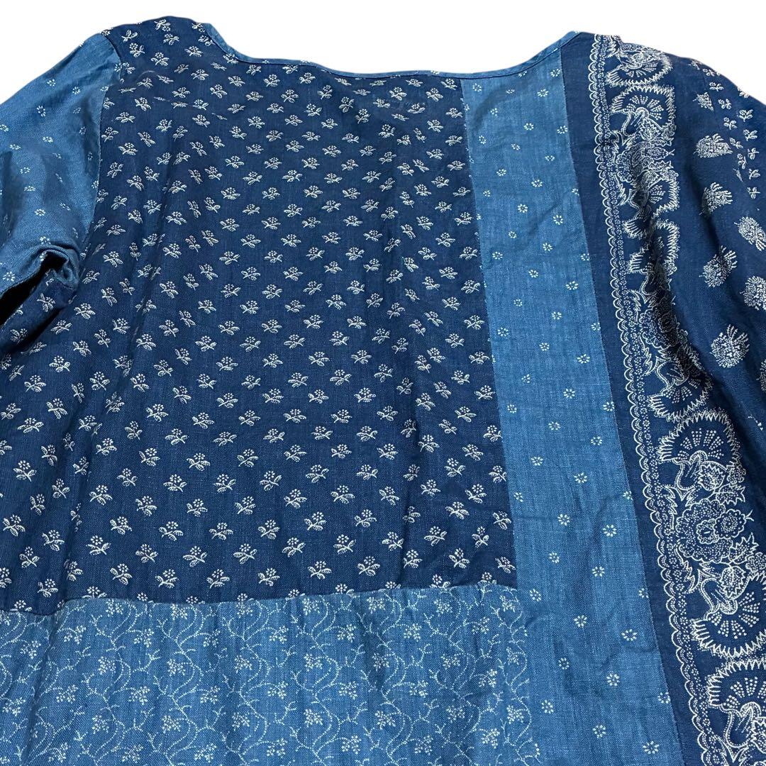 キャピタル パッチワーク インディゴリネン ペザントワンピース 1