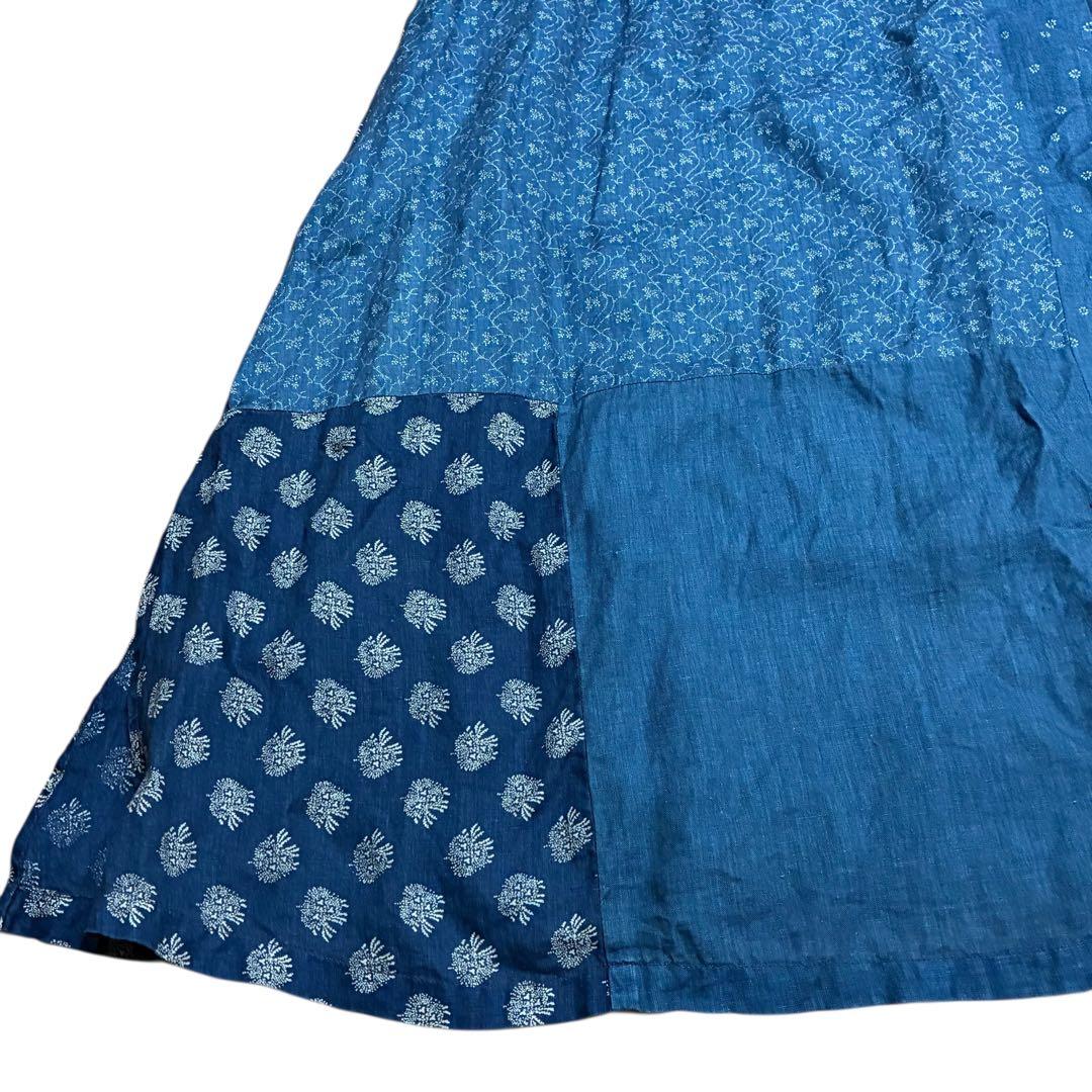 キャピタル パッチワーク インディゴリネン ペザントワンピース 1