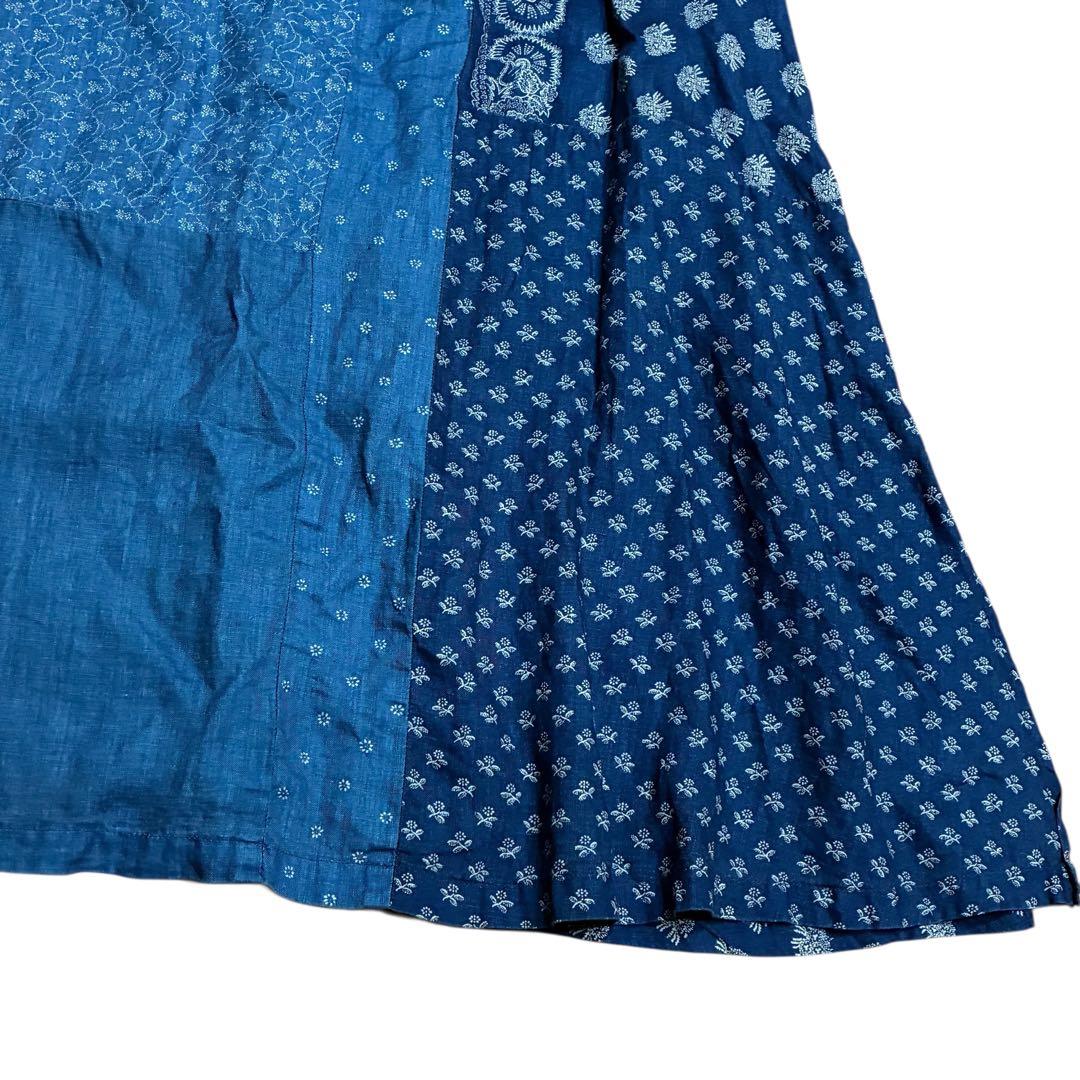 キャピタル パッチワーク インディゴリネン ペザントワンピース 1