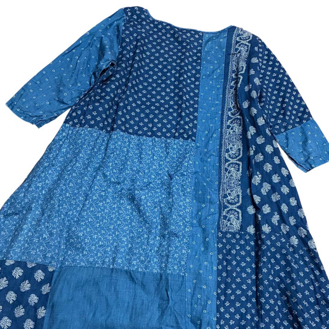 キャピタル パッチワーク インディゴリネン ペザントワンピース 1