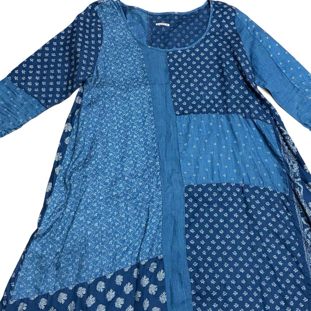 キャピタル パッチワーク インディゴリネン ペザントワンピース 1