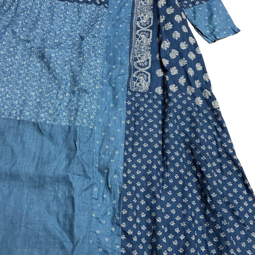 キャピタル パッチワーク インディゴリネン ペザントワンピース 1