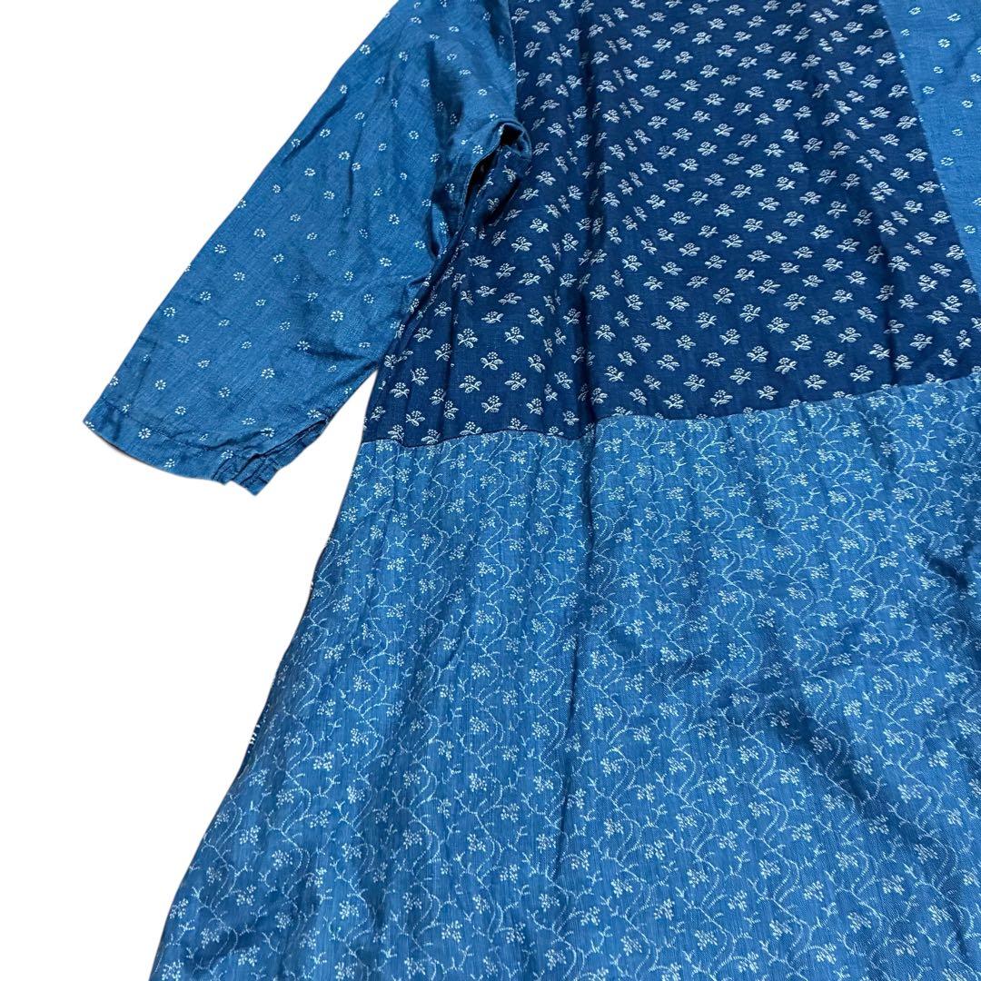 キャピタル パッチワーク インディゴリネン ペザントワンピース 1