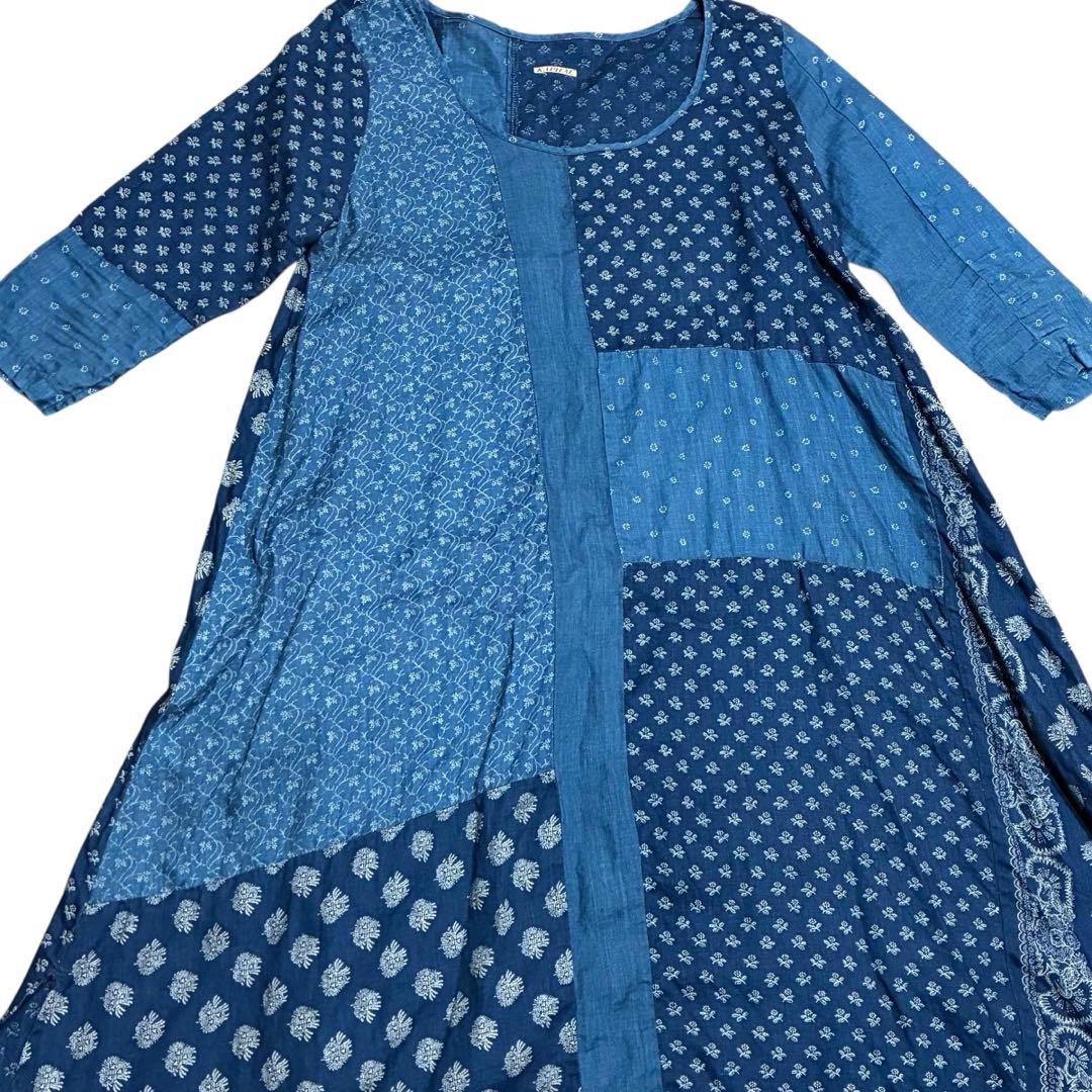 キャピタル パッチワーク インディゴリネン ペザントワンピース 1