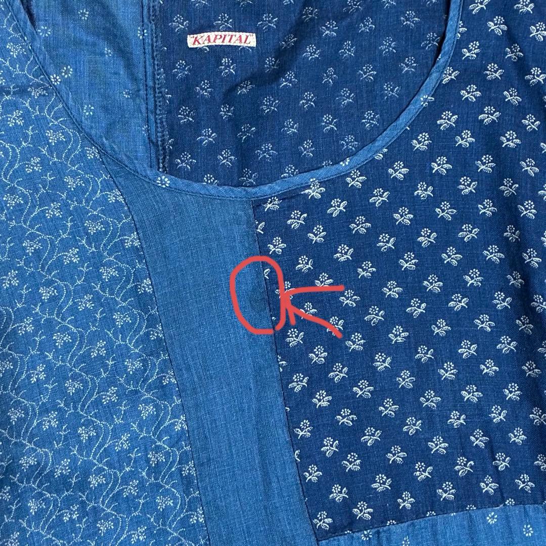 キャピタル パッチワーク インディゴリネン ペザントワンピース 1