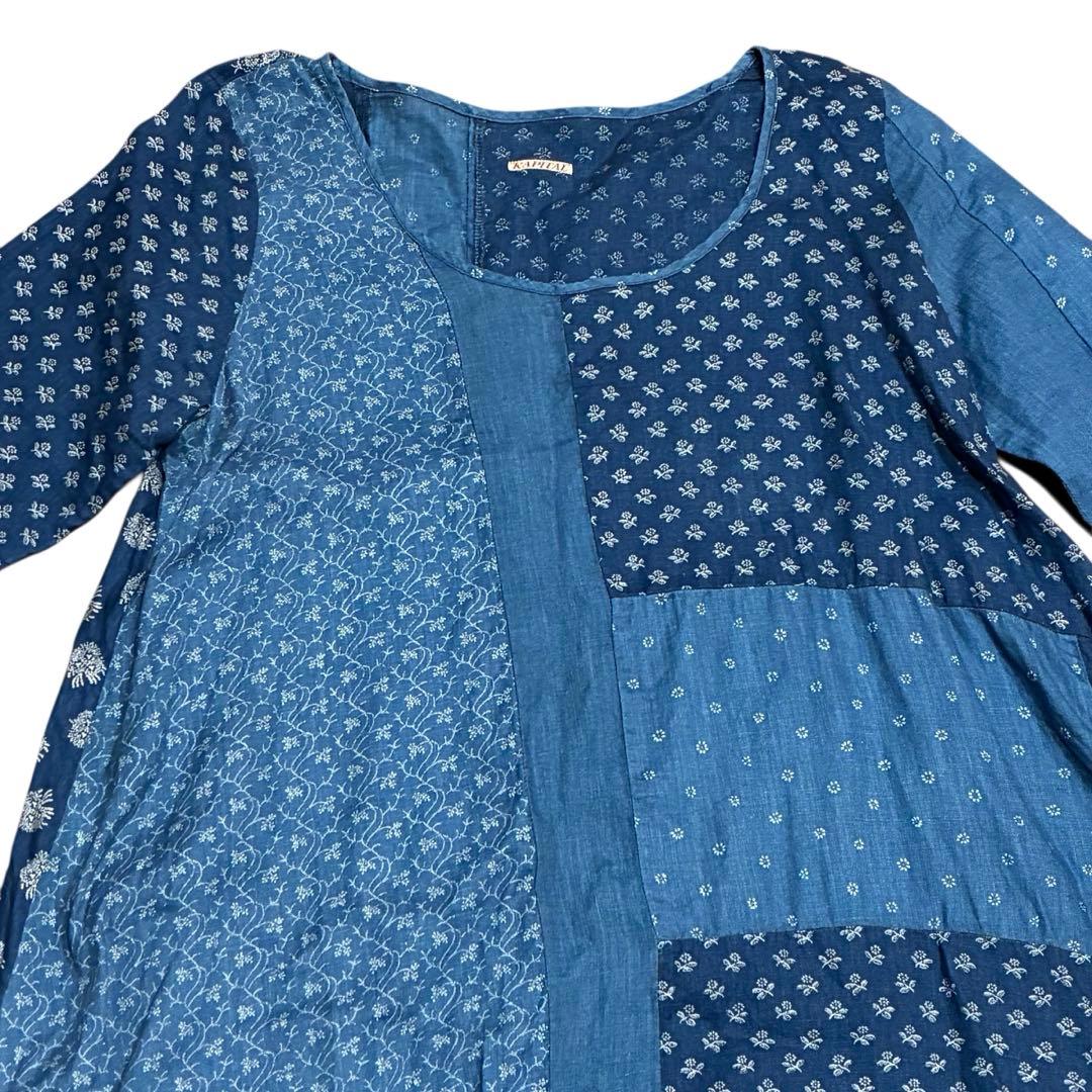 キャピタル パッチワーク インディゴリネン ペザントワンピース 1