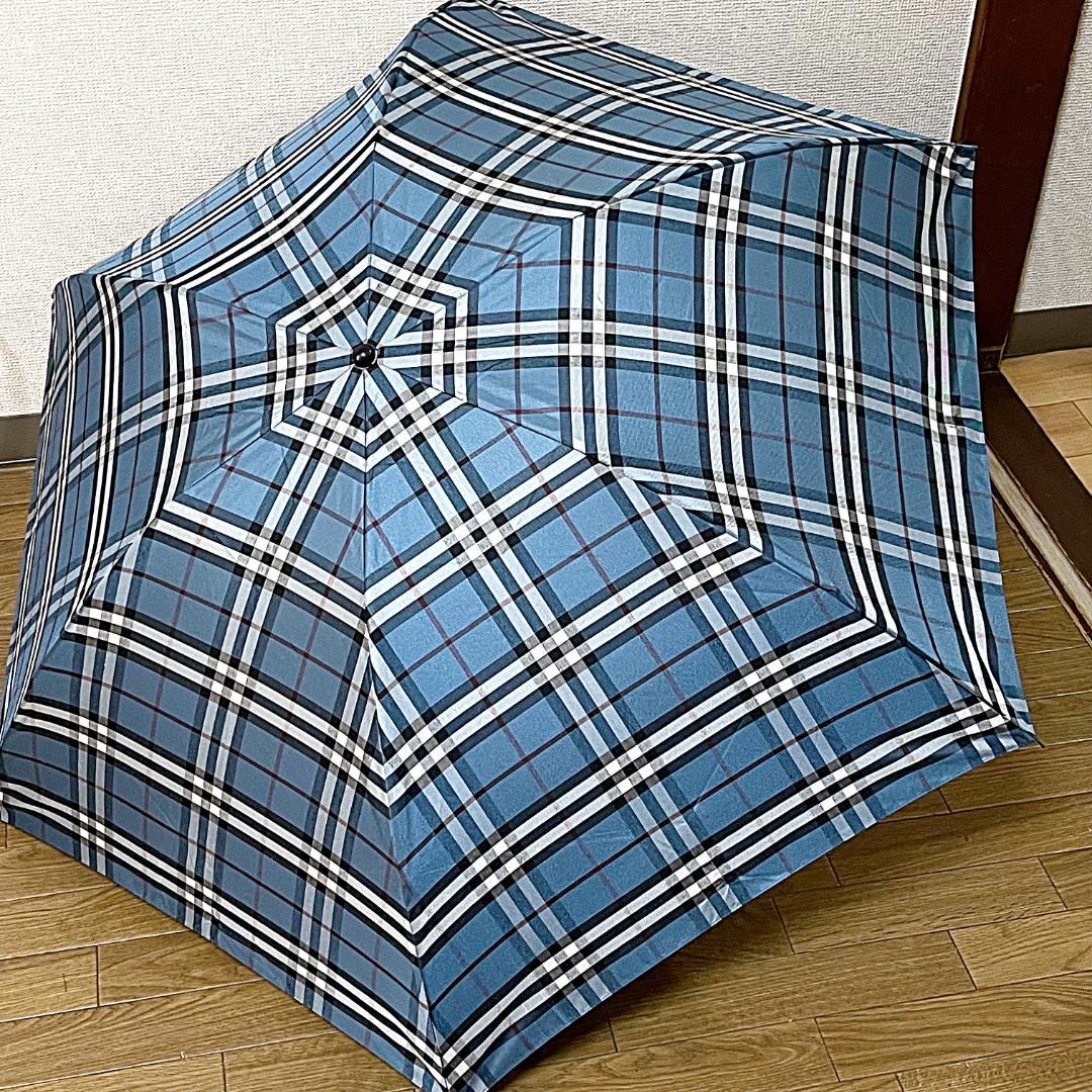 美品　Burberry バーバーリー ノバチェック 折り畳み傘 ブルー 青