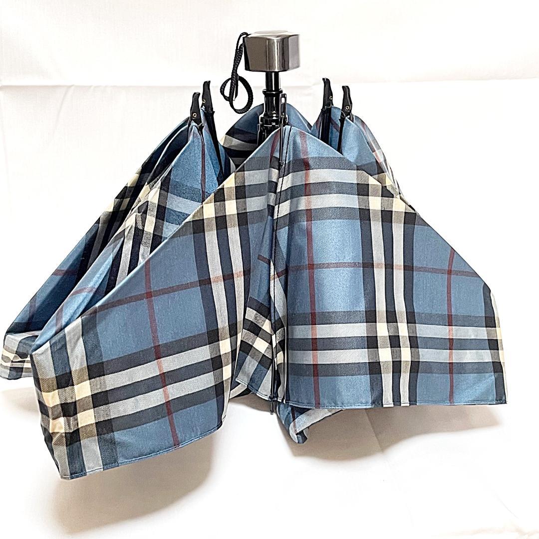 美品　Burberry バーバーリー ノバチェック 折り畳み傘 ブルー 青