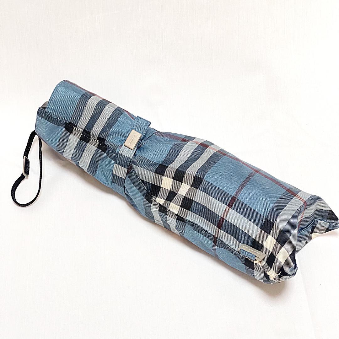 美品　Burberry バーバーリー ノバチェック 折り畳み傘 ブルー 青