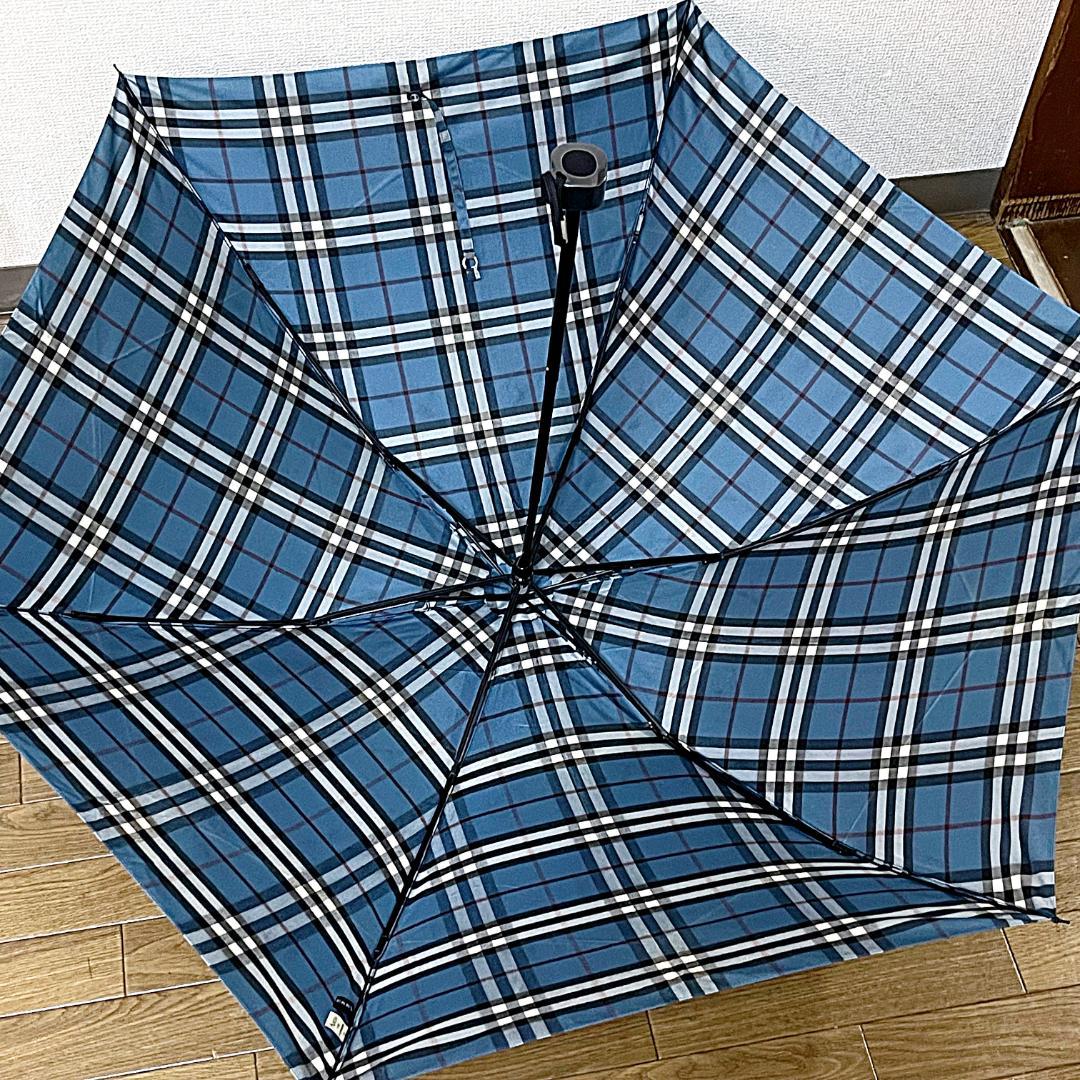 美品　Burberry バーバーリー ノバチェック 折り畳み傘 ブルー 青