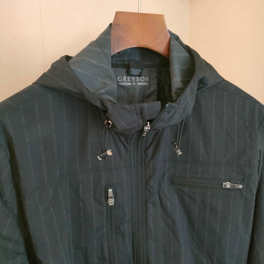 GREYSON フーデッドジャケット M 黒 総柄 ナイロン　短丈