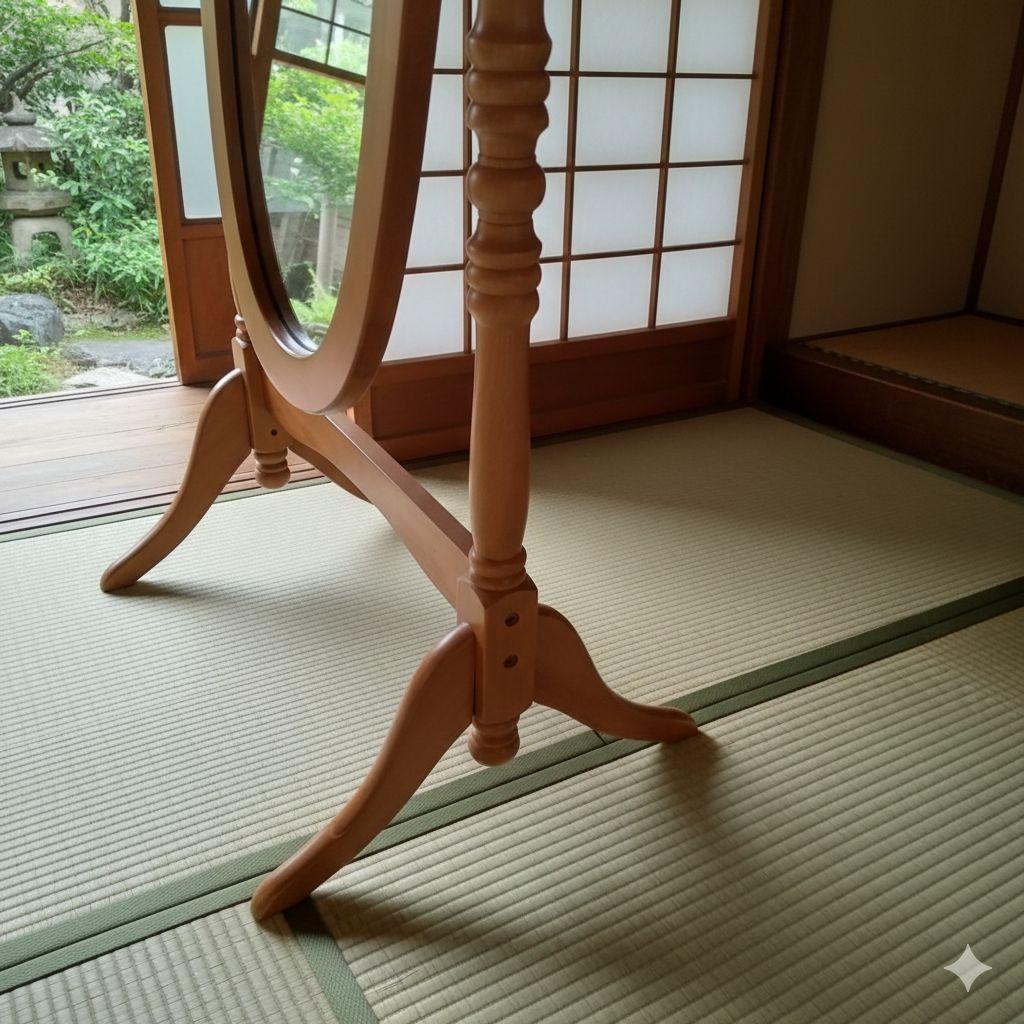 木製スタンドミラー 姿見 オーバル型 ナチュラル 全身鏡 自立式