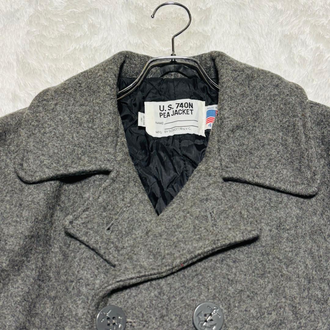 Schott 740N Pコート グレー USA製 中綿 キルティン XL相当