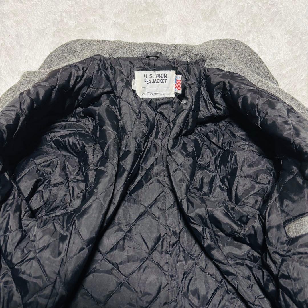 Schott 740N Pコート グレー USA製 中綿 キルティン XL相当