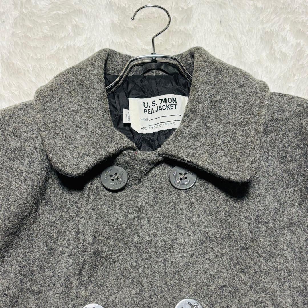 Schott 740N Pコート グレー USA製 中綿 キルティン XL相当